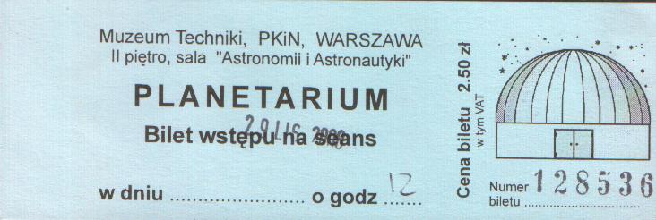 Bilet do warszawskiego planetarium